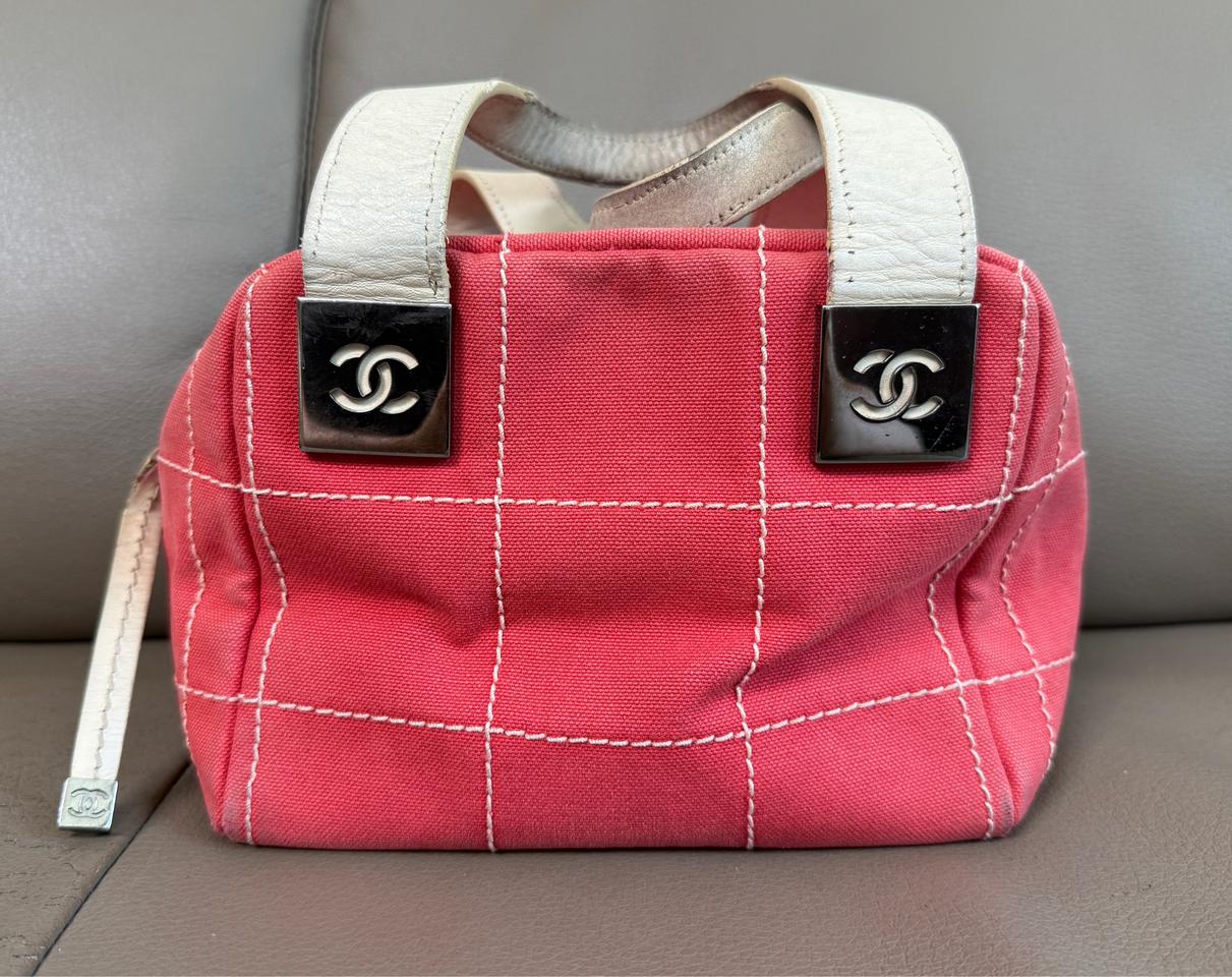 샤넬 빈티지 초콜릿바 캔버스 스퀘어 토트백