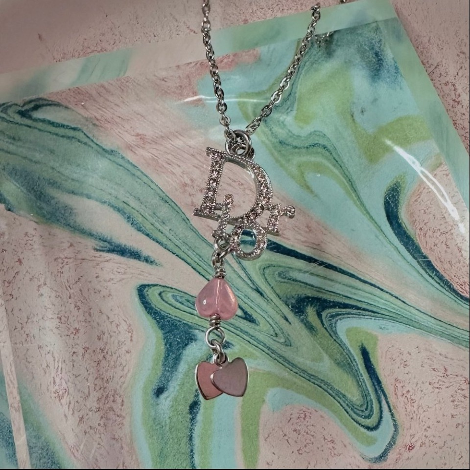 디올 핑크 오블리크 드롭목걸이