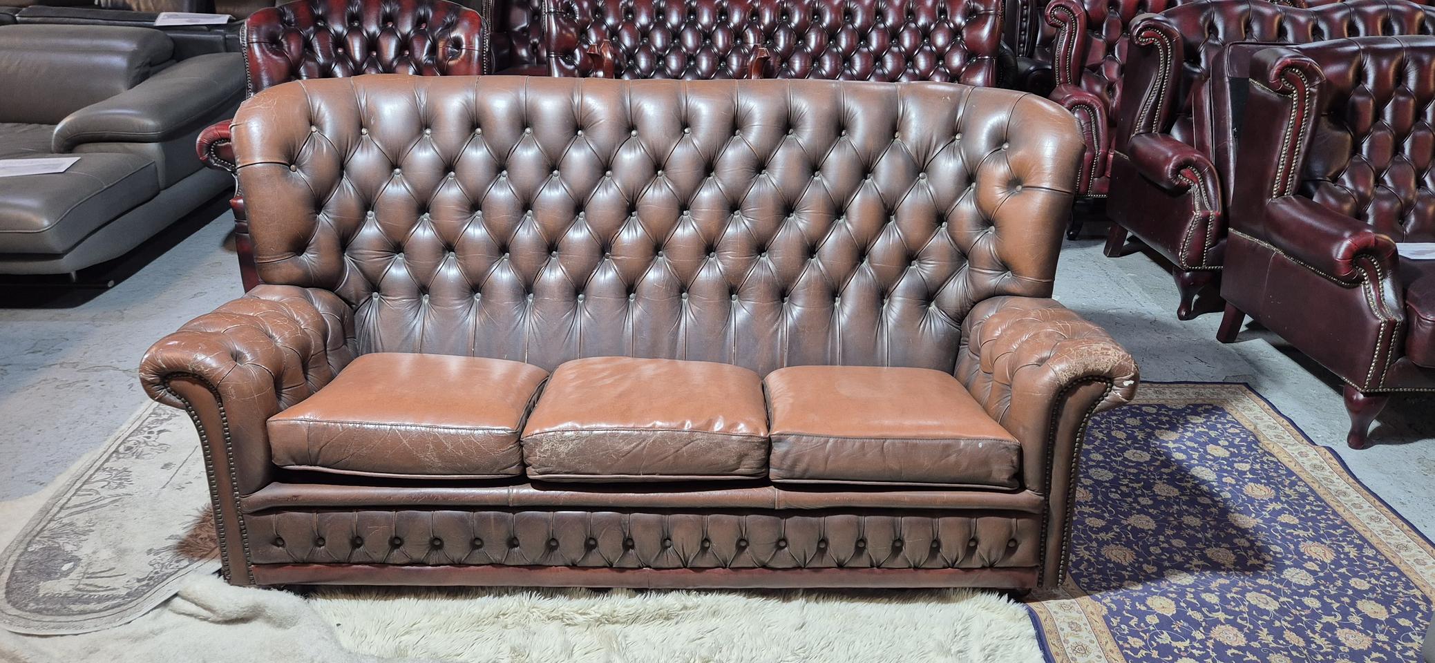 수입 체스터필드 전체 천연가죽 3인 소파쇼파 서울경기(근거리)무료배송