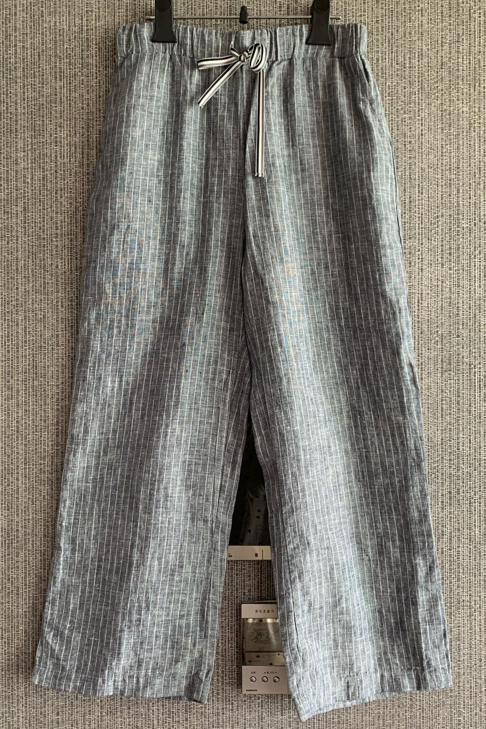 [새상품] Vega 린넨 그레이 스트라이프 와이드 팬츠 마 100% 바지