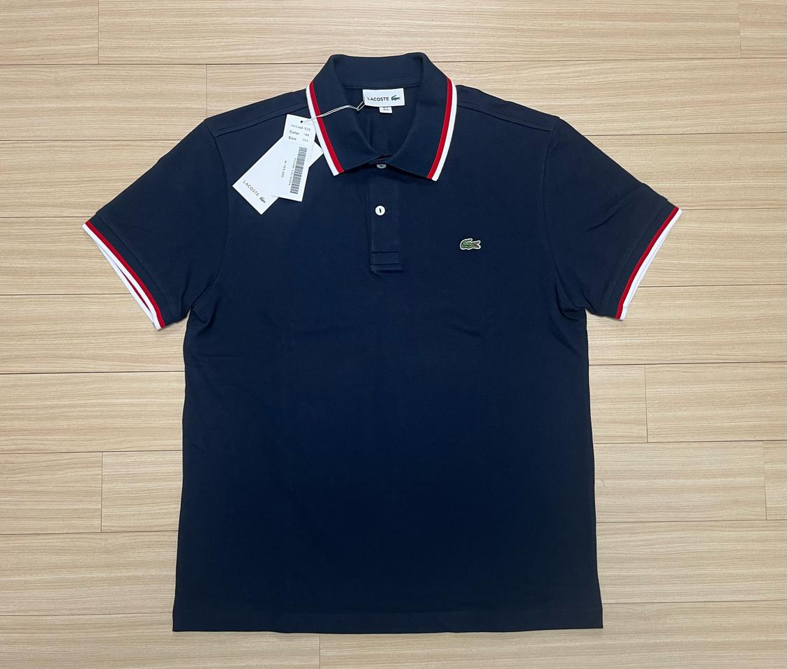 [새제품] [M] 라코스테 카라배색 반팔 폴로셔츠 네이비