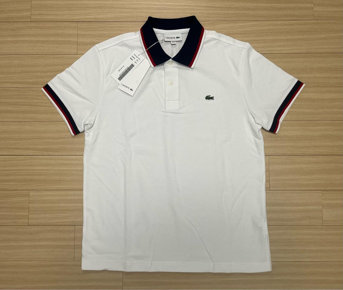 [새제품] [M] 라코스테 카라배색 반팔 폴로셔츠 화이트