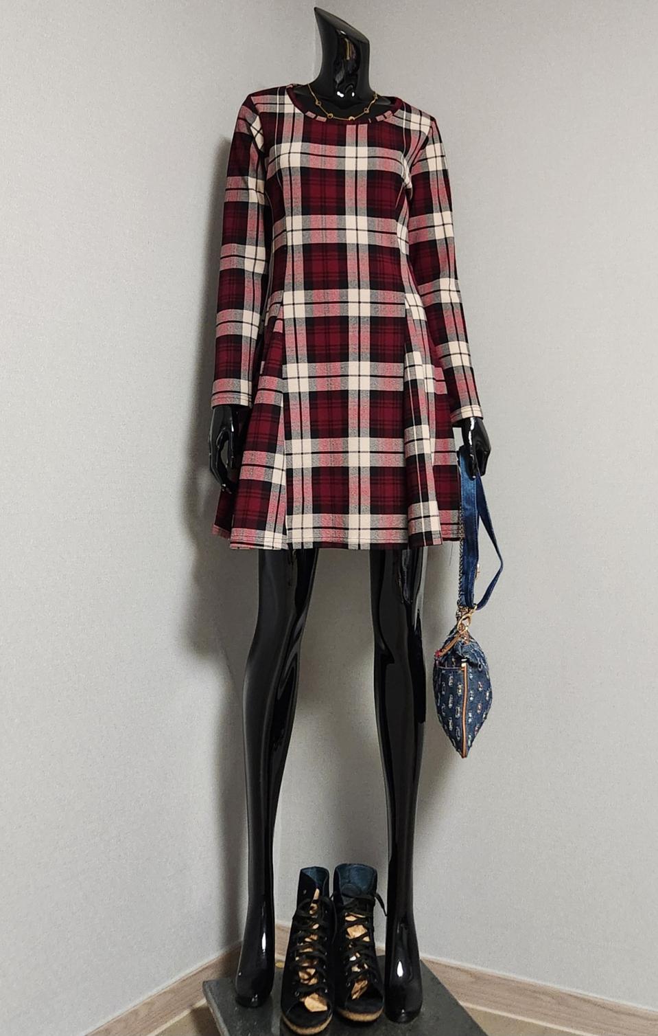 체크 간절기원피스