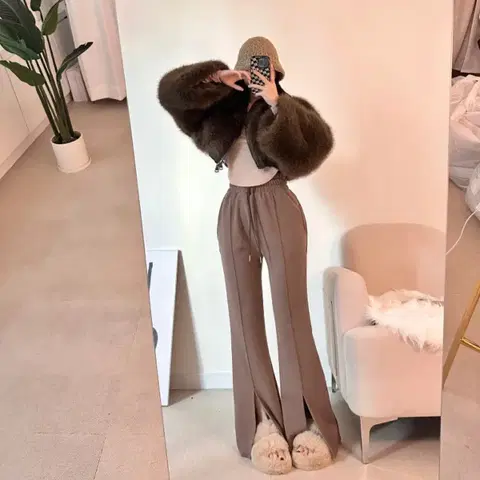 홀리 모카 밍크 부츠컷 팬츠 기모 트레이닝 트임 팬츠