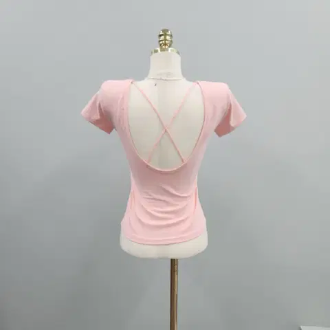 패드내장 핑크 백크로스 티셔츠 노브라