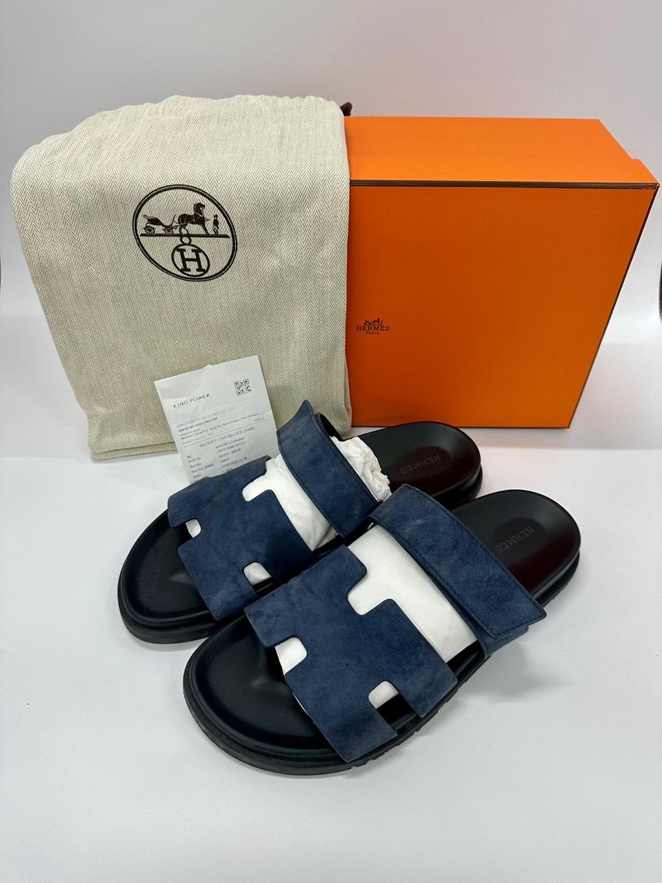 [43사이즈,풀구성]에르메스 시프레 스웨이드 블루 샌들 슬리퍼