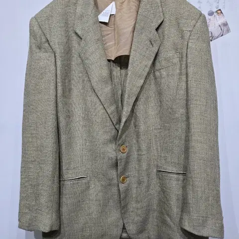 아르마니 체크 패턴 빈티지 남성 린넨 자켓 블레이저