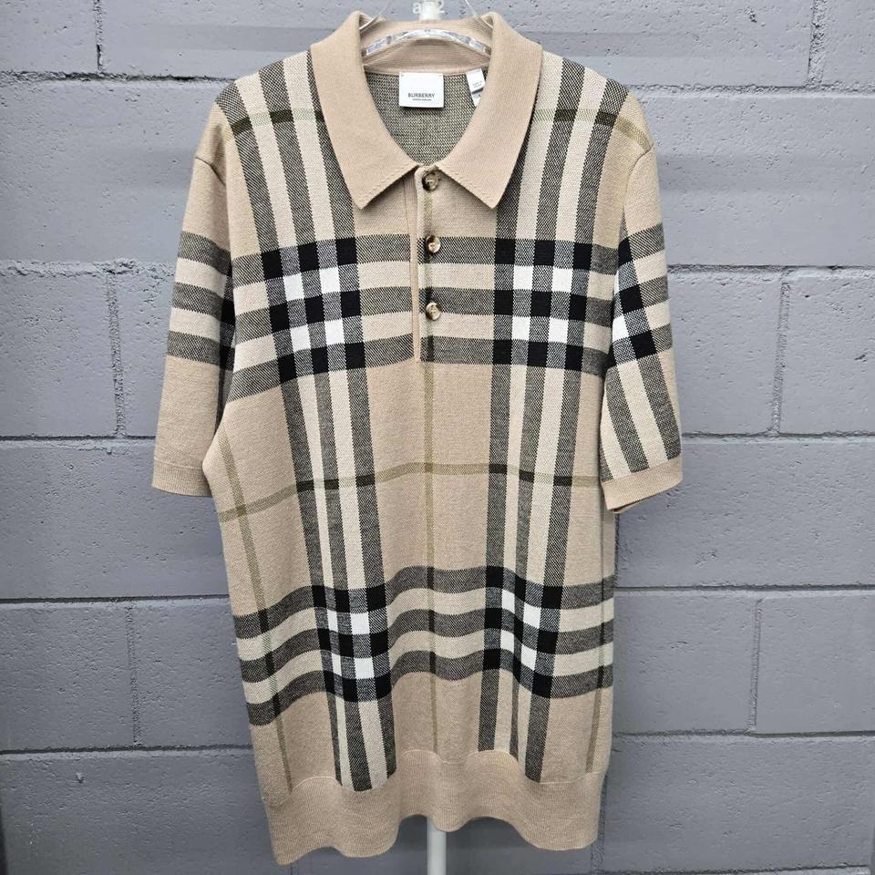 [L사이즈]버버리 체크 니트 카라 반팔