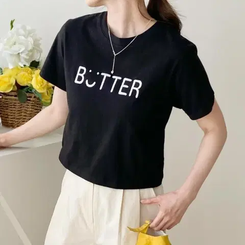 코튼100% 면 버터 반팔 크롭 티셔츠 블랙