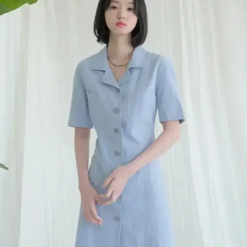 새상품)어반드레스 파우더블루 반팔 하객룩 카라 미니원피스 s 교신가능