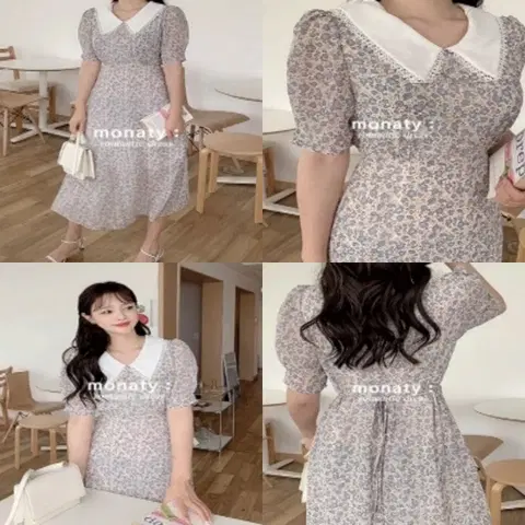 리리앤코 모나티 플라워 레이스 반팔 여름 카라 롱원피스 1사이즈