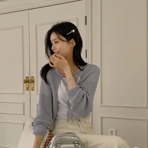 리리앤코 여름 리본 가디건 블루