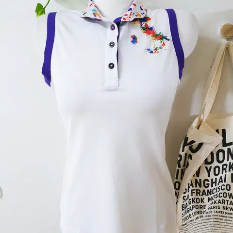 JDX 여성골프 물감뿌린 카라티 90 민소매 나시 화이트