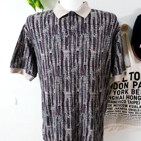 리복 남성골프 사각패턴 카라티 110 베이지브라운