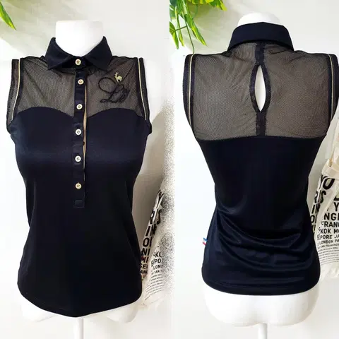 르꼬끄 여성골프 시스루 카라티 S 민소매 블랙 골드망사 S