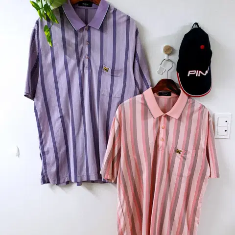 울시 2벌일괄 남성골프카라티 105 줄무늬 라벤더핑크