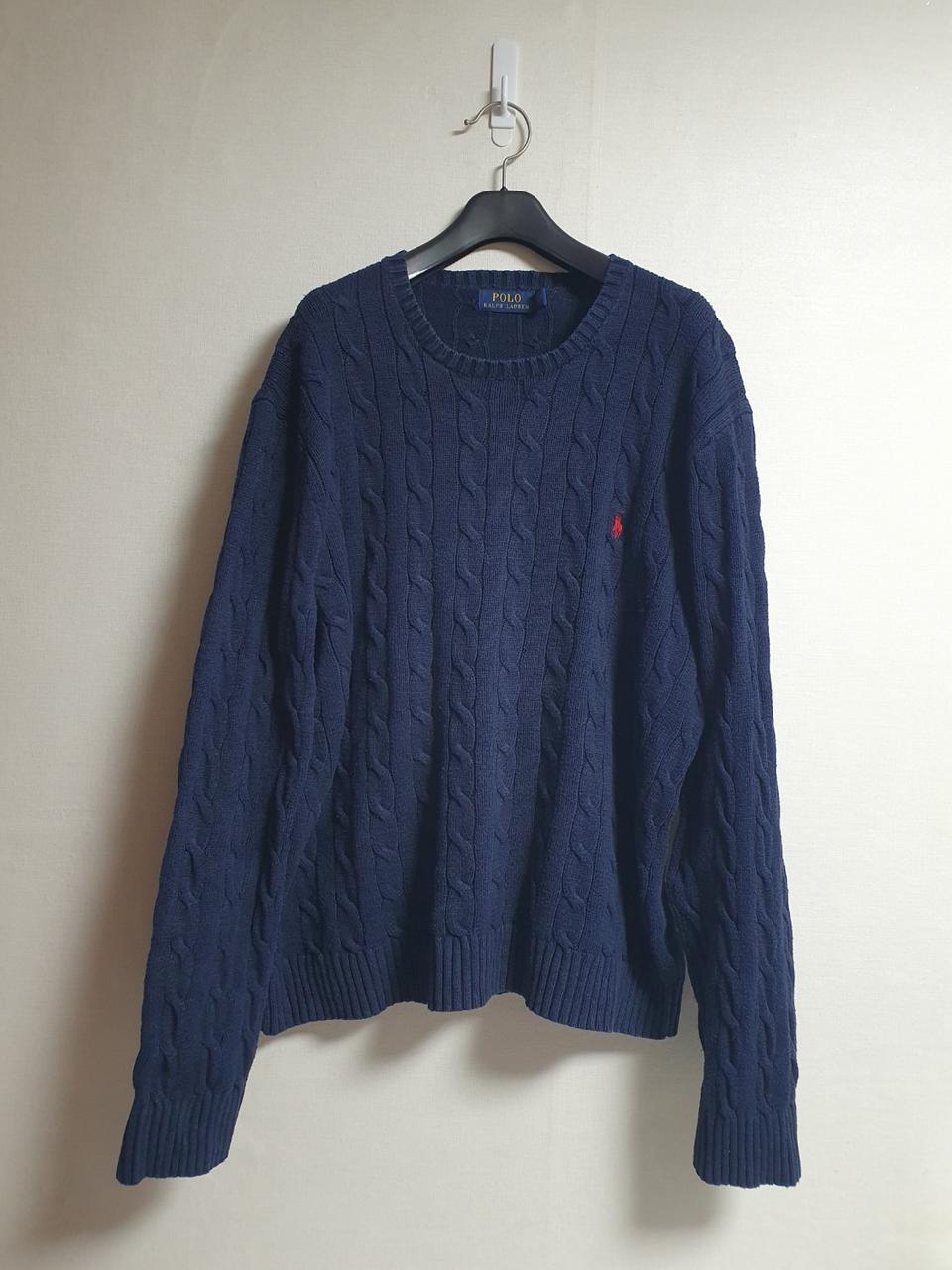 택포가 폴로 랄프로렌 니트 케이블니트 네이비 레드로고 꽈배기니트 XL