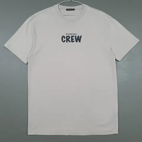 S (90) 발렌시아가 크루 빅로고 라운드 반팔 티셔츠 베이지