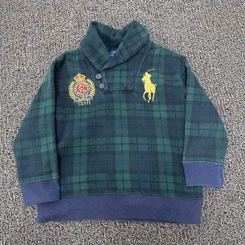 폴로 키즈 후드티 체크그린 3T 100사이즈