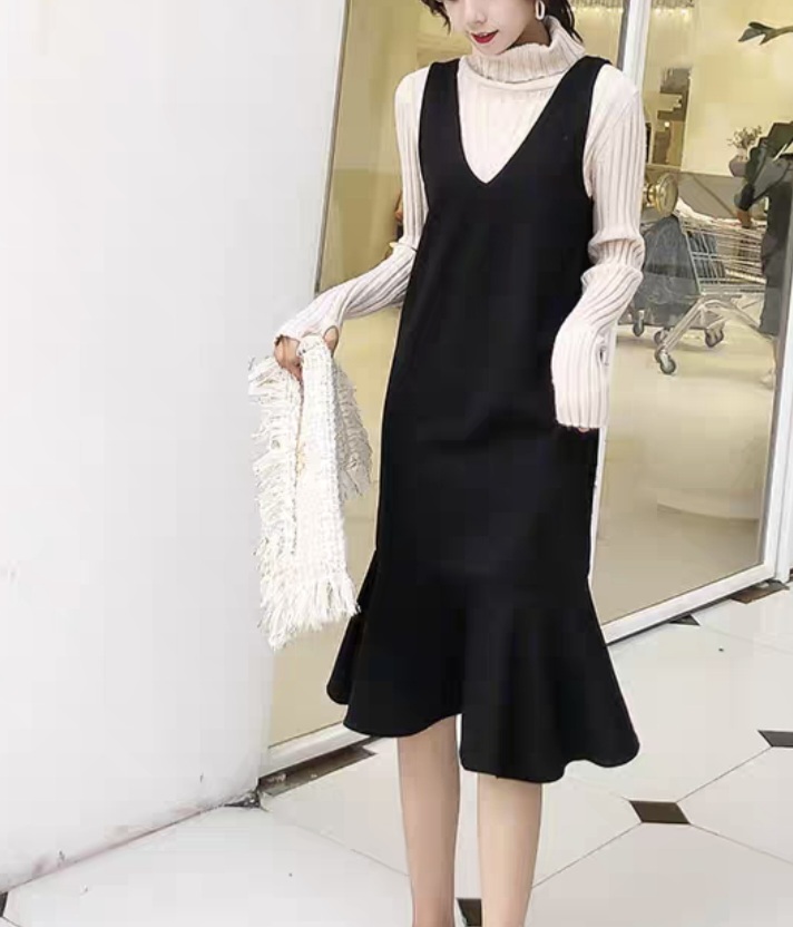 새상품) 플레어 조끼원피스 레이어드룩 66-77사이즈