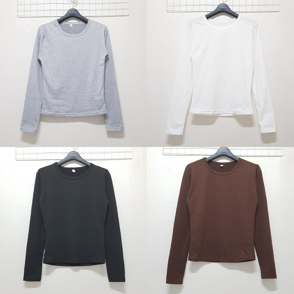 여성 라운드넥 슬림핏 긴팔 티셔츠 화이트 블랙 브라운 그레이 ~55