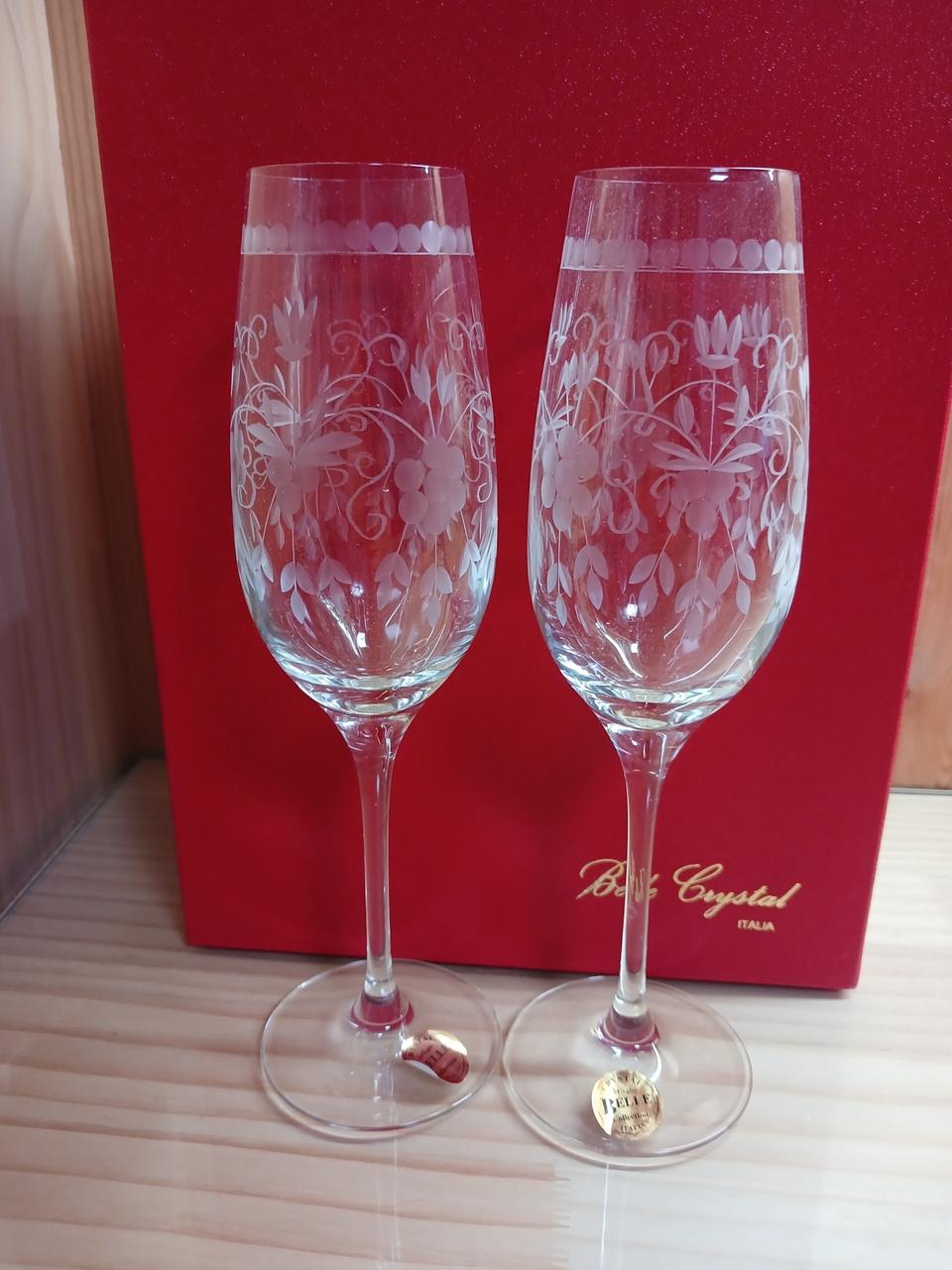 이태리 벨 크리스탈 플루트 글라스 2P