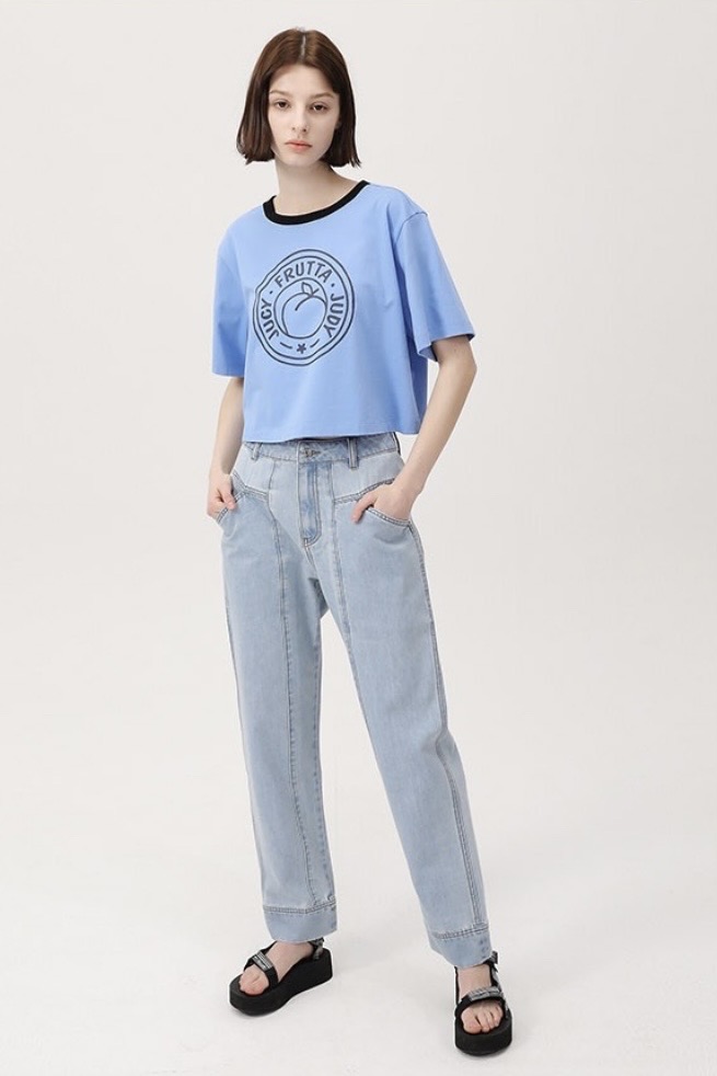 쥬시쥬디 라이트 블루 연청 절개 조거 쿨 데님 팬츠 청바지 26