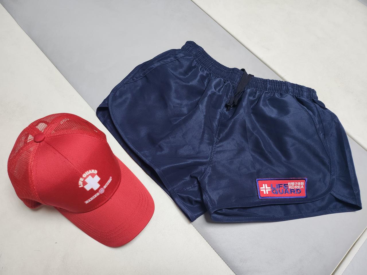 라이프가드 인명구조원 모자 숏팬츠 새제품 헬스 런닝 수영 철인 스쿠버