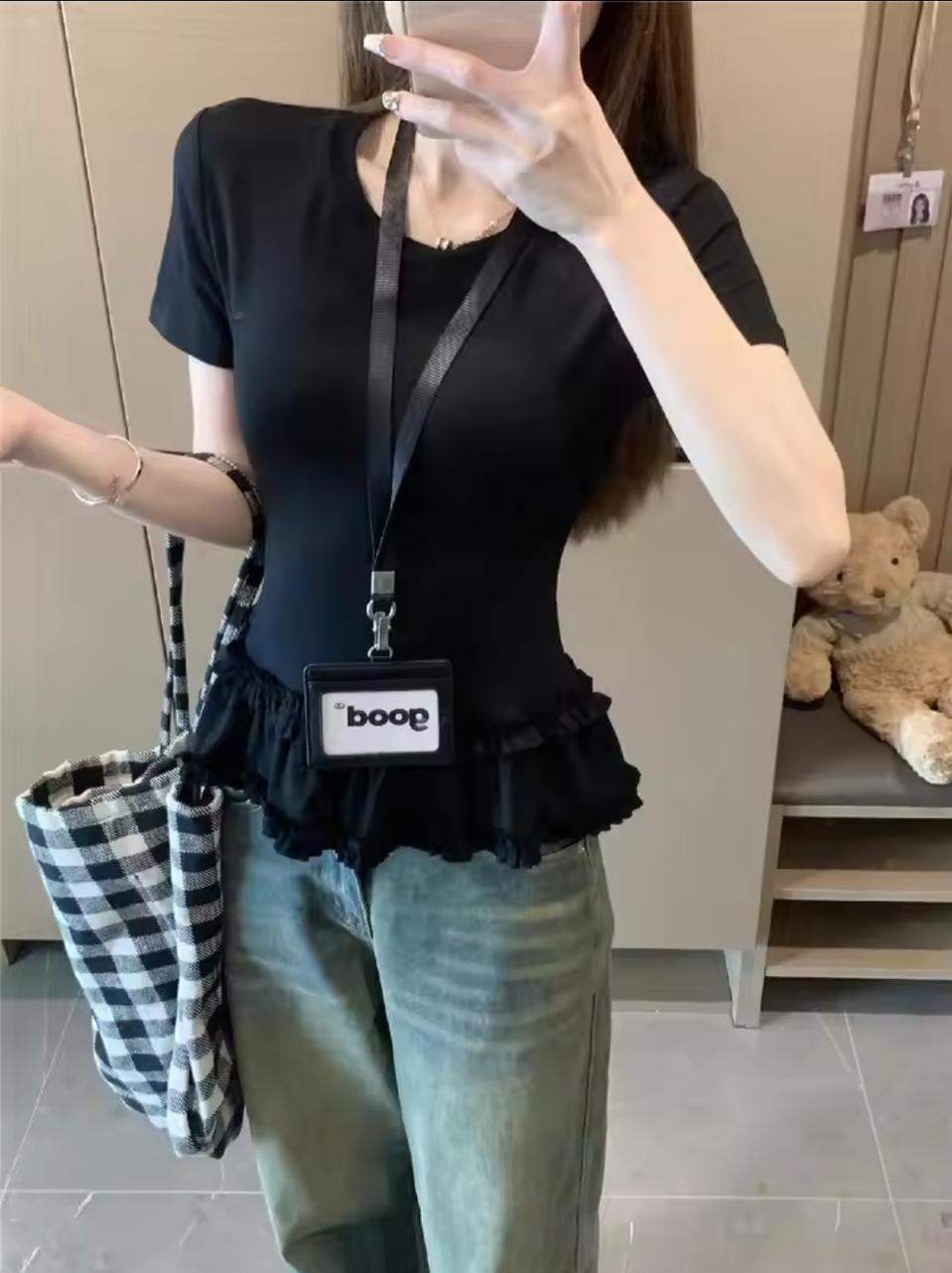 174 검정색 프릴 반팔 티셔츠