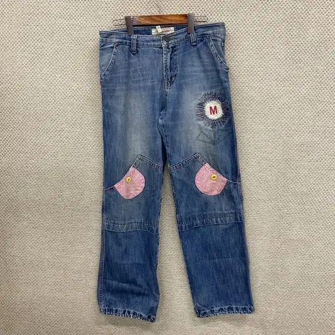 만원샵 빈티지 자수 데님 진청바지 32인치 M04593