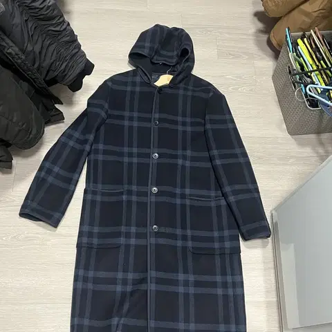 크리스크리스티 울 후드 체크 코트