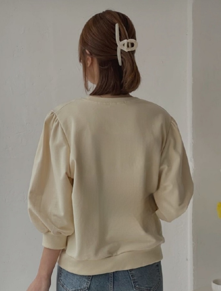 7부 맨투맨 크림색 퍼프맨투맨 여름맨투맨