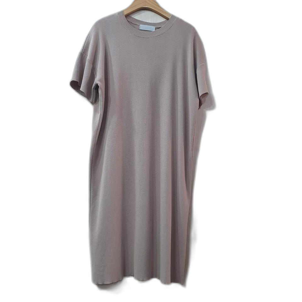 베이지 맨투맨 니트반팔 원피스 Free