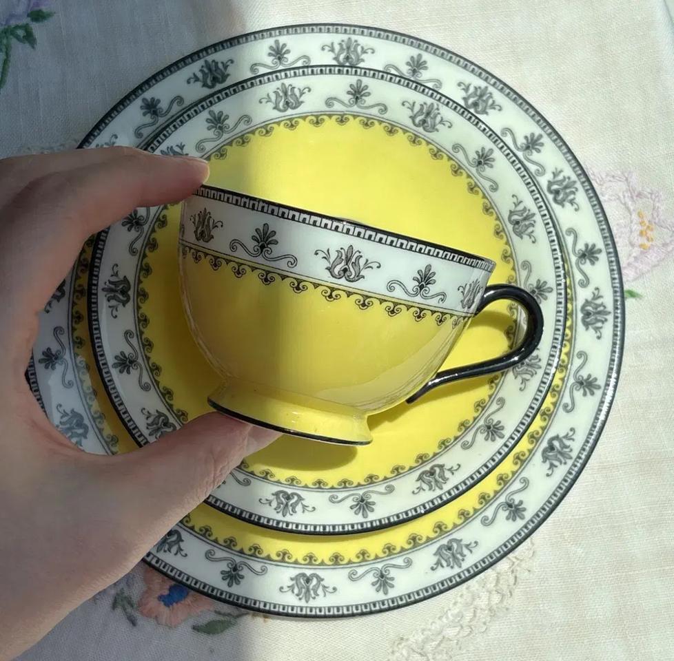 [레어]1900s 영국 올드 앤슬리 3268패턴 아르데코 찻잔 트리오