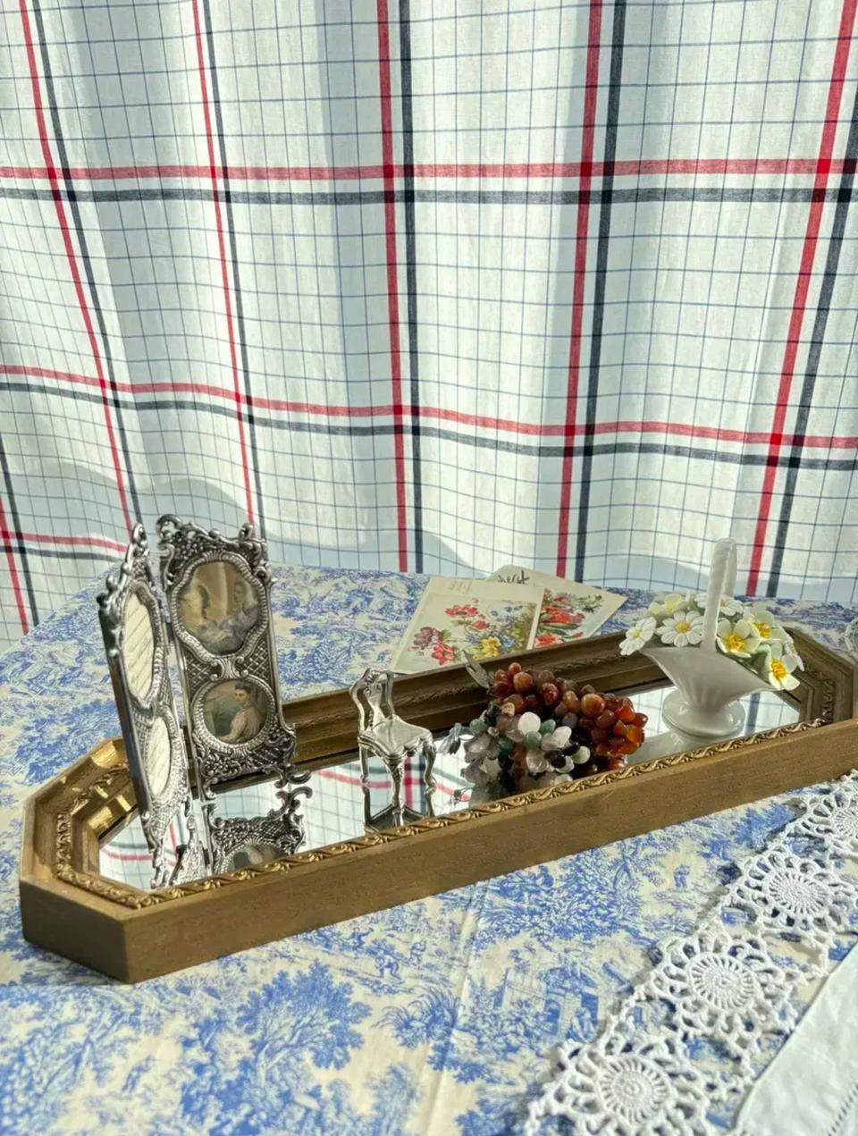 빈티지 팔각 거울트레이 겸 벽걸이 거울(가로 세로 가능)