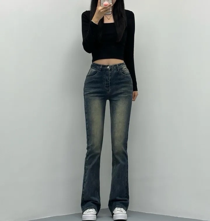 하이웨스트 워싱 롱 부츠컷 데님팬츠