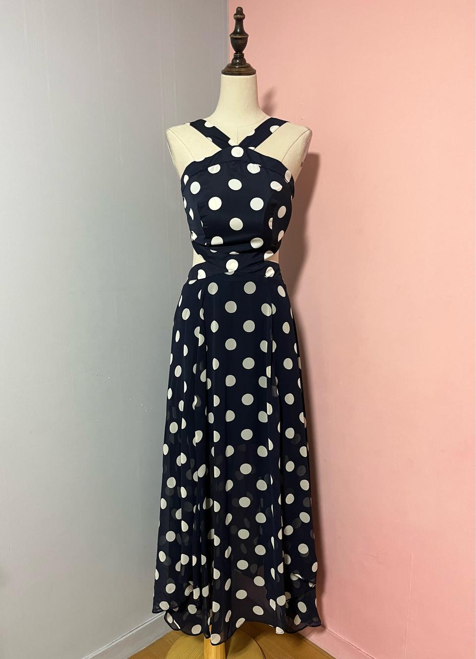 도트 홀터넥 롱원피스