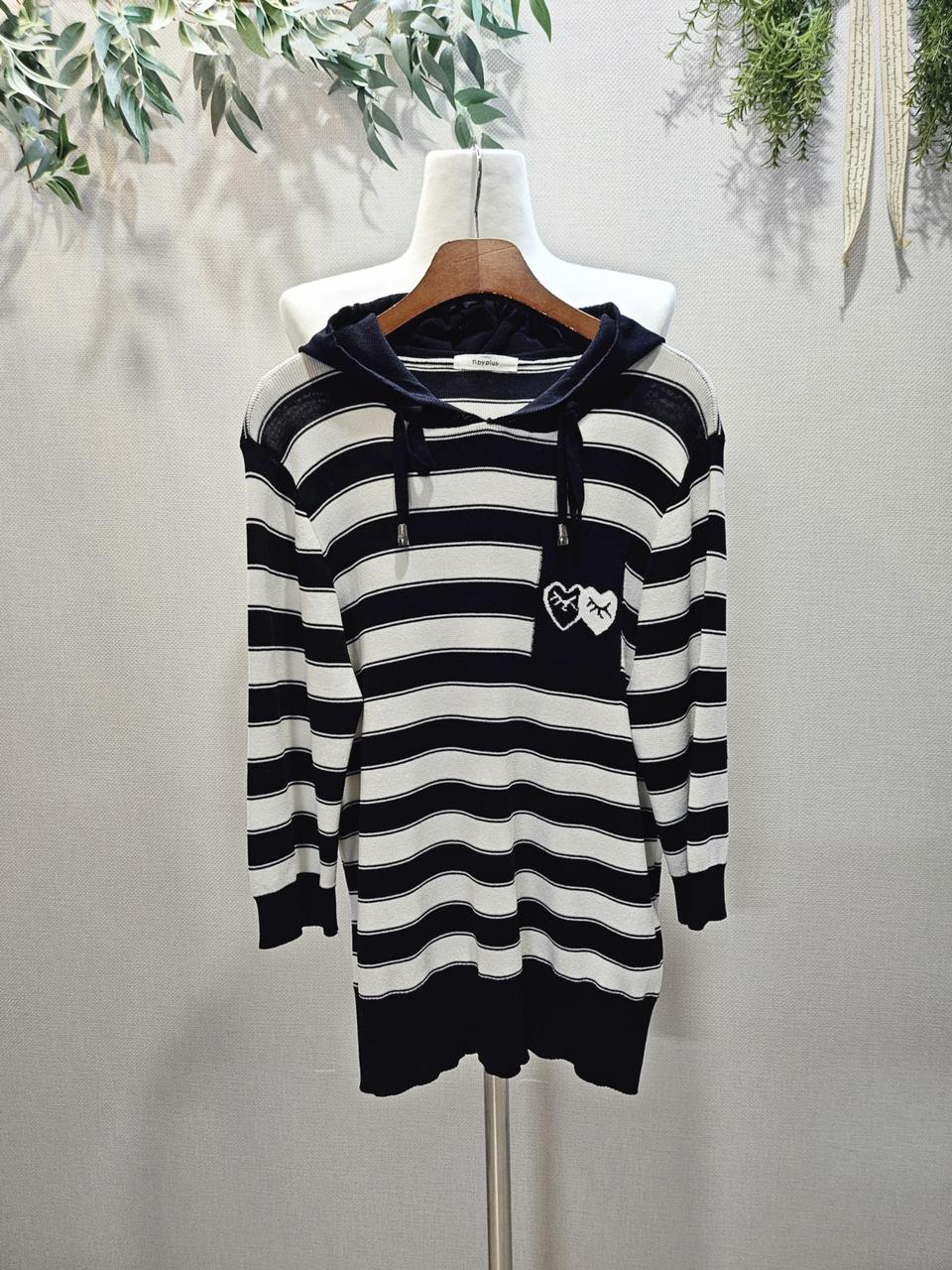 스트라이프 후드 니트