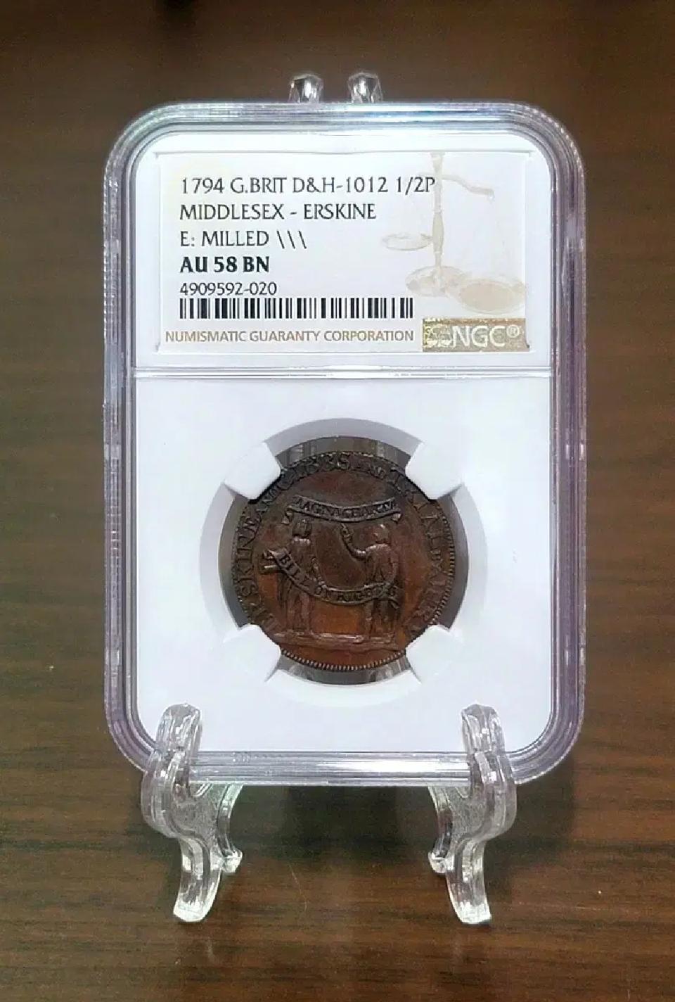 아주귀한 230년전 발행1794년 영국고전주화 진품100%NGC58고등급