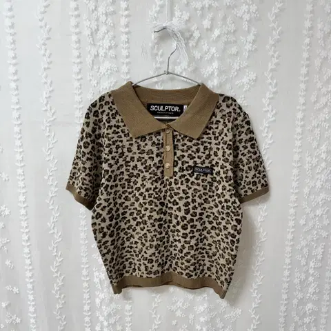스컬프터 반팔 니트 카라 탑 티셔츠 S