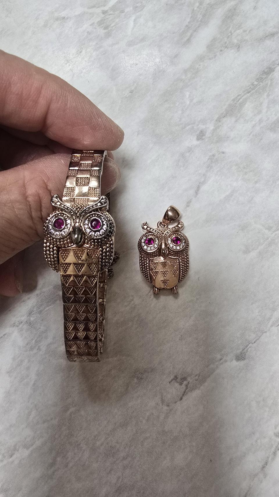 은 92.5.금도금 한  로즈골드색 부엉이  세트