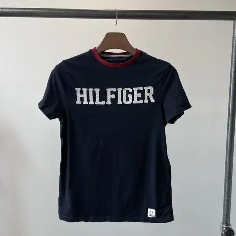 (XS) 타미힐피거 로고 네이비 링거 반팔티