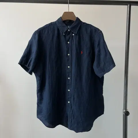 (클래식핏 L) 폴로 랄프로렌 레드 포니 네이비 반팔 린넨 셔츠