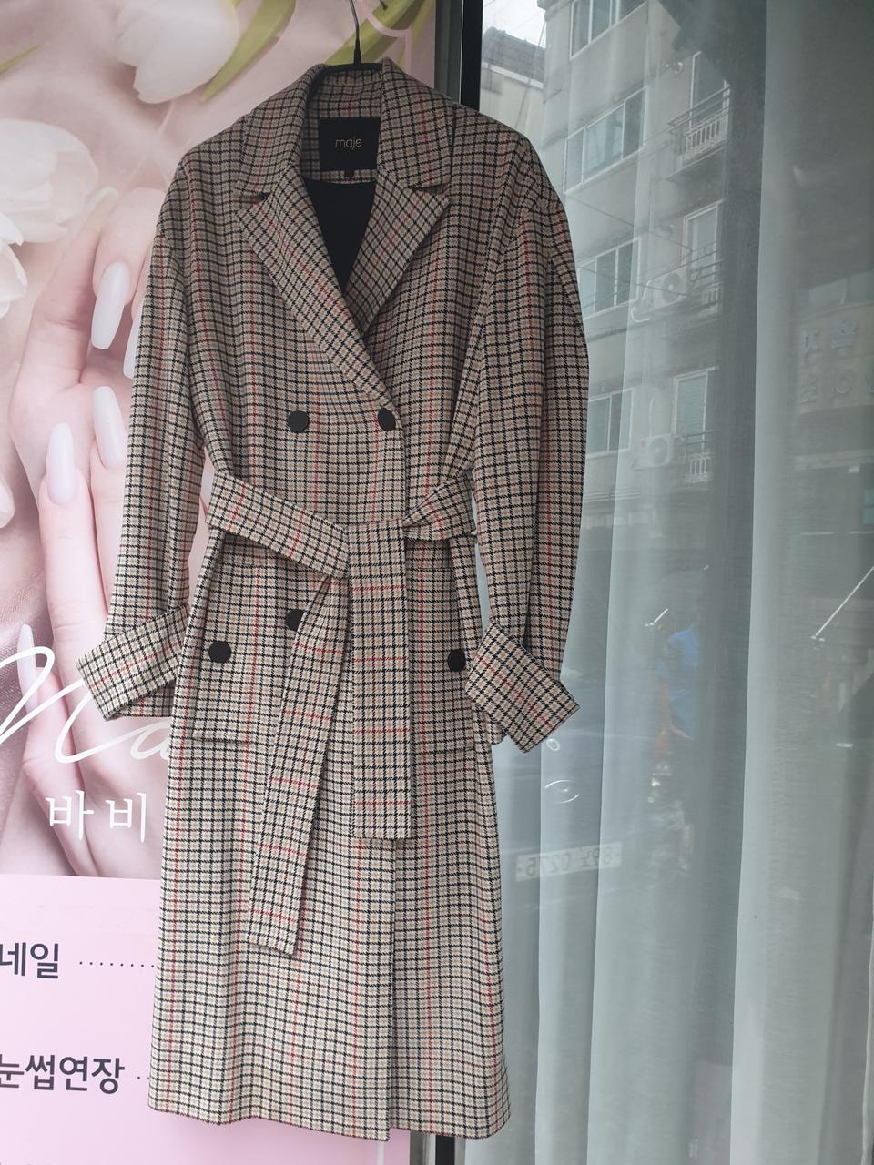 maje 체크 트렌치코트