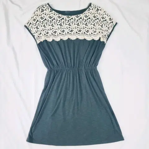 레이스 포인트 밴딩 원피스 그린 44~55반