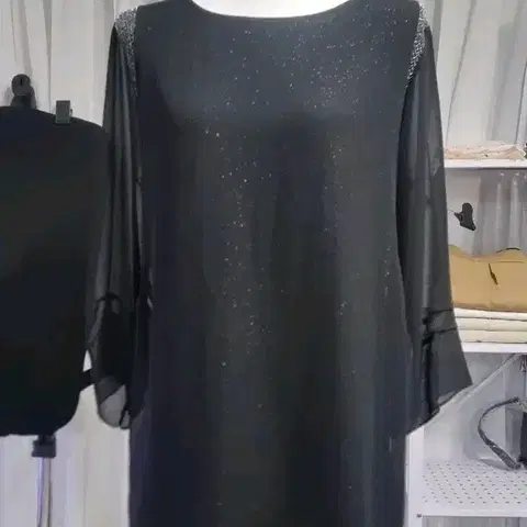 블랙 쉬폰 레이어드 블라우스 55~66