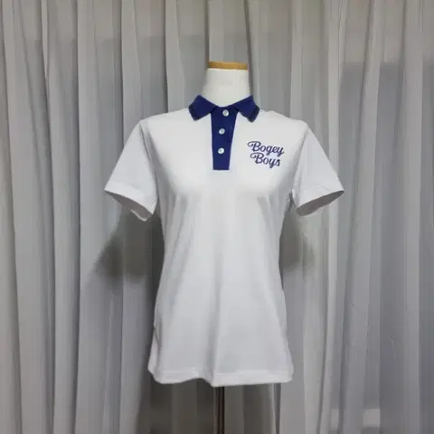 보기보이즈 남성 S, 여성 90 화이트 네이비 배색 골프 카라티