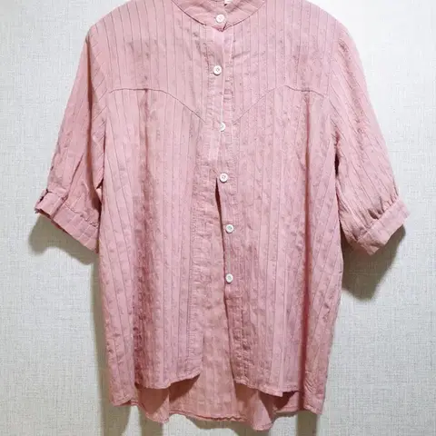 (77사이즈) 반팔 블라우스, 슬리브리슨낌 스트라이프 여름 분홍 여성셔츠