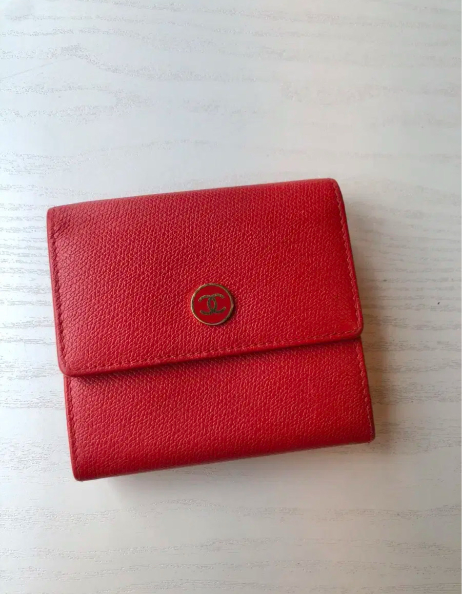 정품 샤넬 레드 코코버튼 반지갑