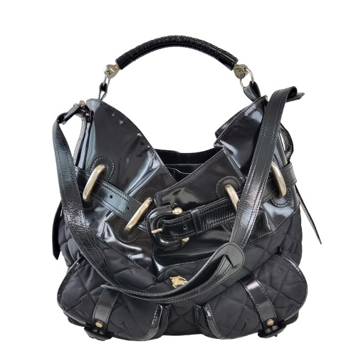 정품 버버리 블랙 퀼팅 페이던트가죽 브롬리 호보백